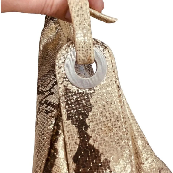 Donald J Pliner Couture Metallic Gold Snakeskin Baguette Shoulder Handbag - Picture 7 of 12